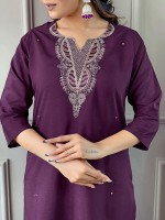 Dark Plum Viscose Silk Readymade Kurti